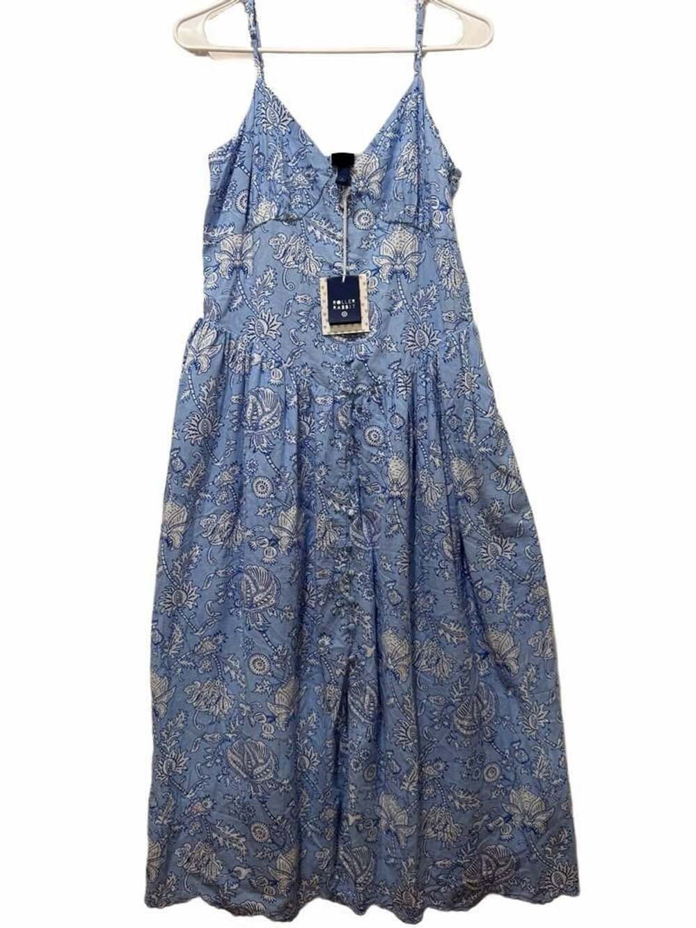 Roller Rabbit Blue White Floral Print Midi Dress Size S
